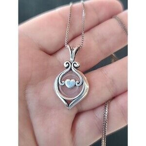 925 Sterling Silver Rose Quartz Heart Pendant Necklace Vintage